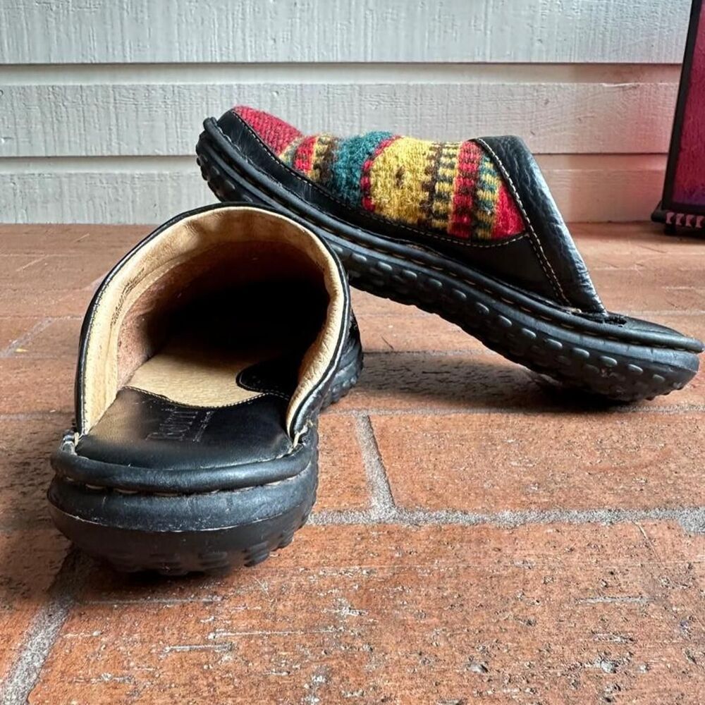 Born Southwestern Wool Blanket Clogs Leather Mules Women's Size 9 Boho Vintage - Picture 4 of 8